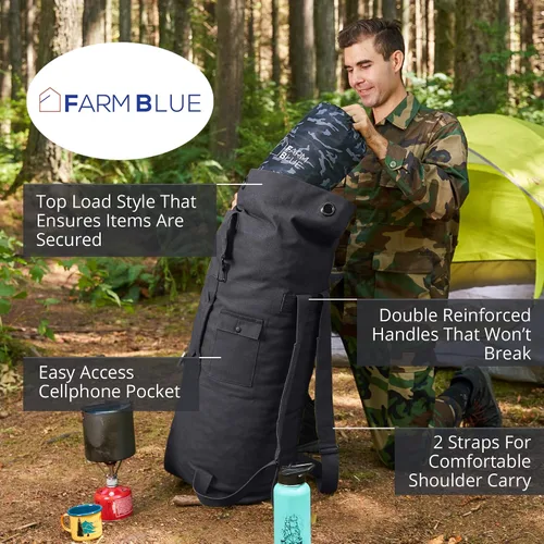 Miniatura 5 de Farm Blue Bolsa de viaje militar de 2 correas, Negro -, Camping militar