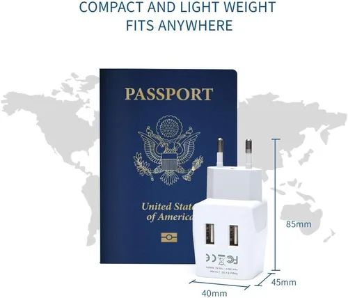 Miniatura 4 de Adaptador de viaje Ceptics, de EE. UU. a Japón, Filipinas, con doble USB, tipo A, ultra compacto Tipo J - Suiza