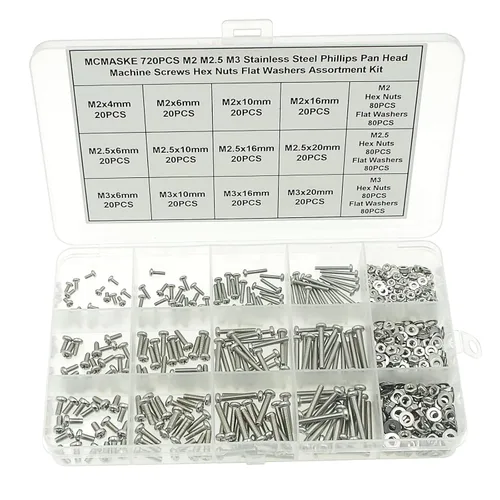 Miniatura 9 de Juego de 420 tornillos de cabeza plana M3 Phillips, tuercas planas, arandelas planas, acero inoxidable 304, longitud de los tornillos: 0.157 in a