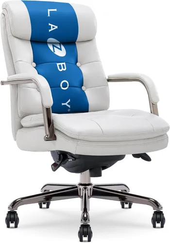Miniatura 12 de La-Z-Boy Sonata - Silla ejecutiva giratoria ergonómica de cuero regenerado, color blanco y dorado (CCHR10014A)