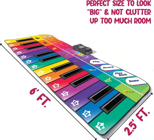 Miniatura 7 de Play22 Alfombrilla de piano de suelo de 6 pies para niños pequeños, tapete de juego de piano gigante, 24 teclas, 8 instrumentos musicales, volumen