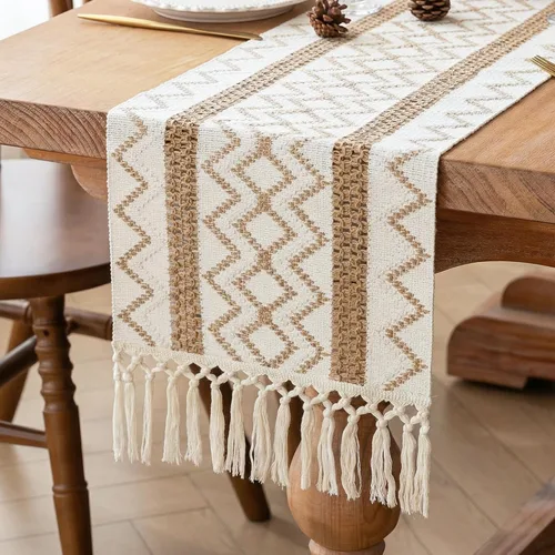 Miniatura 29 de FEXIA Camino de Mesa Negro con Borlas de 72 Pulgadas Macramé Boho Estilo Granja Camino de Mesa para Decoración de Dormitorio y Comedor