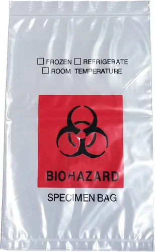 Bolsas de muestras de riesgo biológico, 100 bolsas de 6 x 9 pulgadas con impresión de logotipo rojo de riesgo biológico, bolsas de muestra superior
