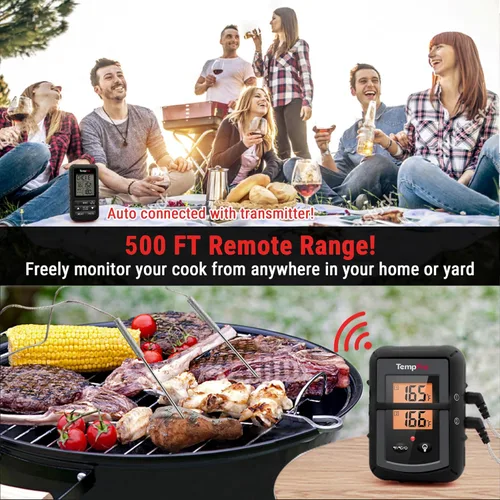 Miniatura 2 de Termómetro de carne inalámbrico digital ThermoPro TP20B negro de 152.4 m con sonda doble, termómetro de carne para cocinar alimentos digital