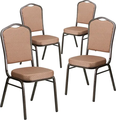 Miniatura 35 de Flash Furniture HERCULES Series - Silla apilable para banquetes con respaldo de corona en tela negra con estampado, marco de vena plateada Tela