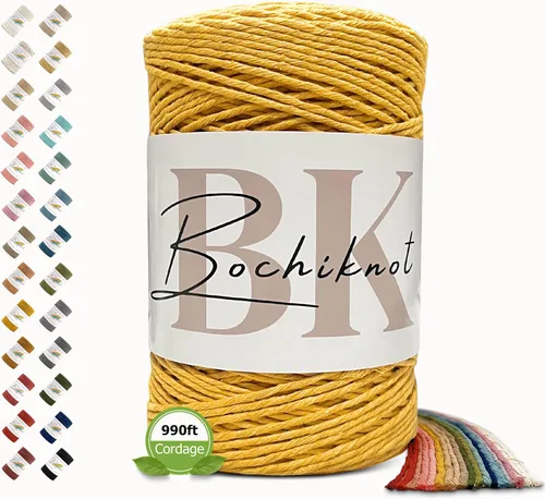 Miniatura 23 de BOCHIKNOT Cordón de macramé de 5 mm - Cordón de macramé de una hebra - Cordón de algodón para macramé y anudado - Suministros de cuerda de macramé
