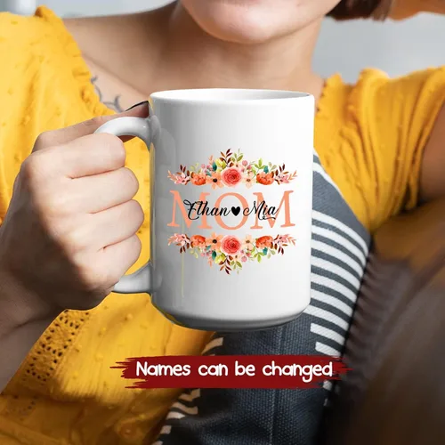 Miniatura 2 de Taza de té con diseño de flores para mamá, taza personalizada para mamá con nombre, taza de café personalizada para madre, regalo para mamá, tazas