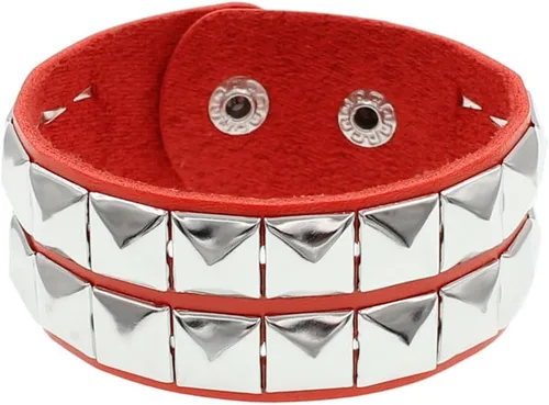 Miniatura 3 de TURTLEDOVE Punk Leather Bracelet Set - 3PCS Goth Leather Wristband with Metal Studded - Cuff Bangle for Men Women Rojo