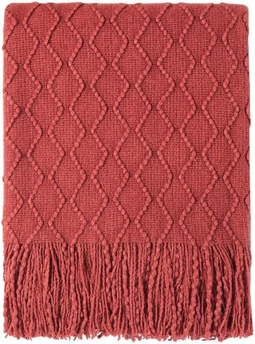 Miniatura 10 de Bourina Manta de punto decorativa con textura, unicolor y suave, para sofá, 50 x 60 pulgadas, almendra