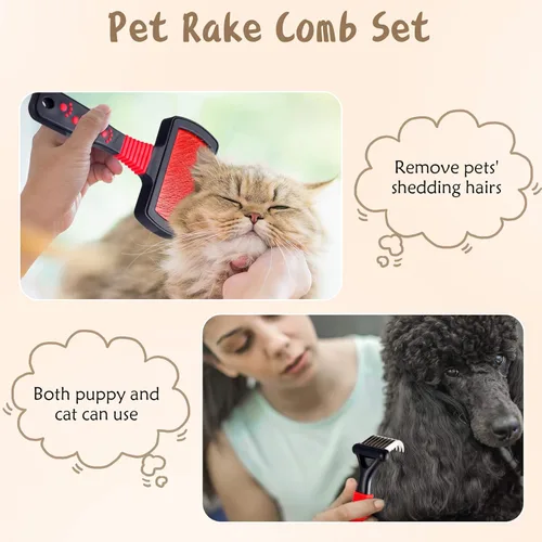 Miniatura 3 de Kit de aseo para mascotas de 4 piezas - peines para desenredar, cepillo de alambre y peine de acero para quitar nudos y pelo de perros, gatos