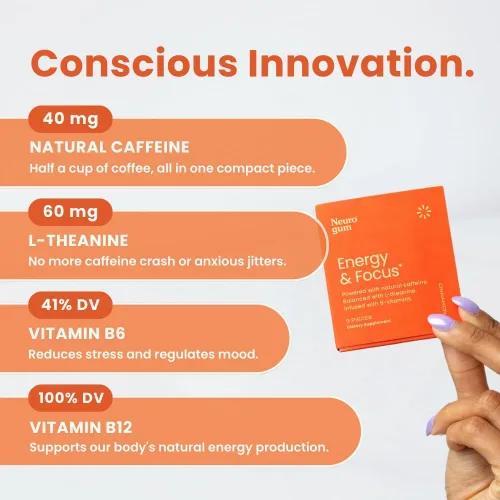 Miniatura 4 de NeuroGum Energy & Focus, canela, 12 paquetes, 9 piezas cada uno