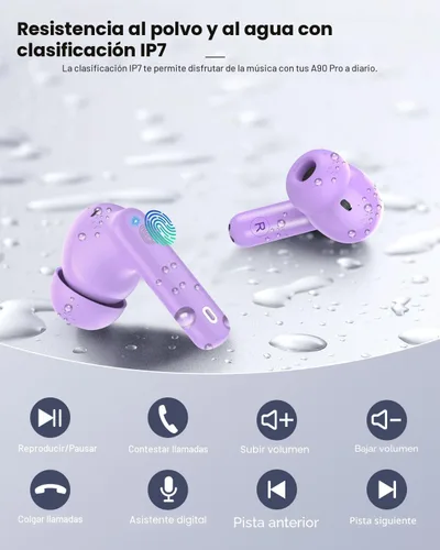 Miniatura 8 de Auriculares inalámbricos, Bluetooth 5.4, estéreo de bajos, auriculares con micrófono con cancelación de ruido, pantalla LED en el oído, llamadas