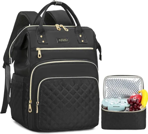 AIJIEKE Mochila de almuerzo, mochila para laptop de 15.6 pulgadas con bolsa de almuerzo, mochila enfriadora para mujer, mochila con compartimento