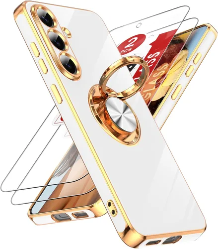 Miniatura 92 de LeYi Funda para Samsung Galaxy S22 Ultra con soporte de anillo giratorio de 360°, soporte magnético, chapado en oro rosa, borde protector para Negro
