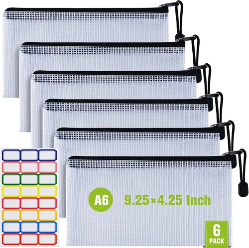 Miniatura 8 de Bolsa de malla con cremallera, 6 bolsas de malla de plástico impermeable con cremallera, bolsa de documentos de tamaño B4, bolsas extra grandes