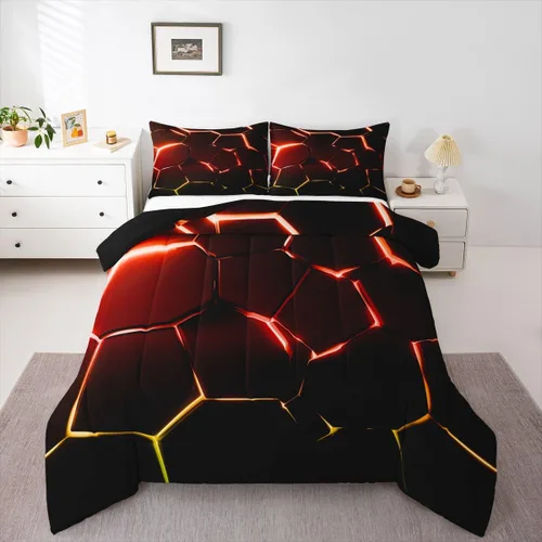 Miniatura 31 de Feelyou Juego de edredón de nido de abeja, edredón hexagonal rojo degradado para niños, niñas, adolescentes, juego de ropa de cama geométrico, Multi