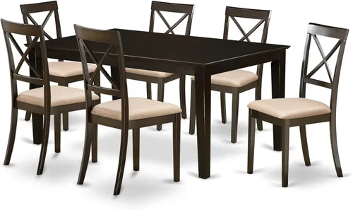 Miniatura 11 de East West Furniture HEBO7-CAP-LC - Juego de mesa y sillas de cocina de 7 piezas, consta de una mesa de comedor rectangular con pedestal y 6 sillas