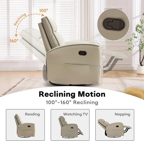 Miniatura 8 de HAOMARKETS Silla reclinable basculante giratoria, sillón reclinable manual de imitación de cuero para adultos, sofá reclinable para cuarto del bebé