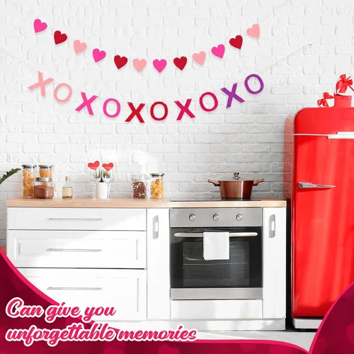 Miniatura 7 de 4 carteles de fieltro para decoración de San Valentín, guirnalda de bolas de fieltro rosa, decoración de San Valentín para aniversario, boda, día