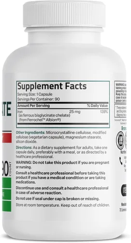 Miniatura 2 de Bronson Bisglicinato de Hierro 25 mg Suave para el Estómago, Apoya la Energía y la Producción Saludable de Glóbulos Rojos - Fórmula sin