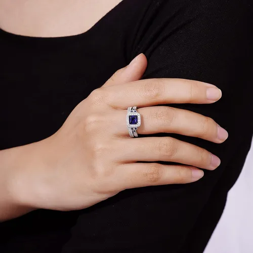Miniatura 31 de Amazon Essentials Anillo antiguo de plata de ley chapada en platino o oro con circonita cúbica de elementos infinitos de corte Asscher