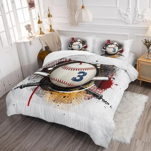 Miniatura 2 de AILONEN Juego de edredón de béisbol tamaño individual, juego de ropa de cama para niños, cama deportiva para niños en una bolsa, 1 juego de edredón