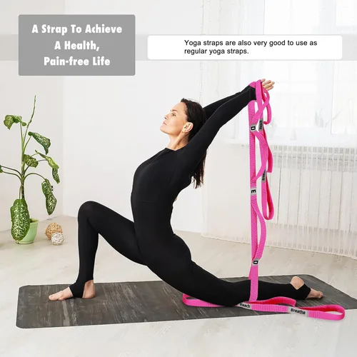 Miniatura 10 de Correa elástica para yoga, no elástica, con letras y comentarios, 10 bucles para terapia física, ejercicio, pilates, baile, gimnasia