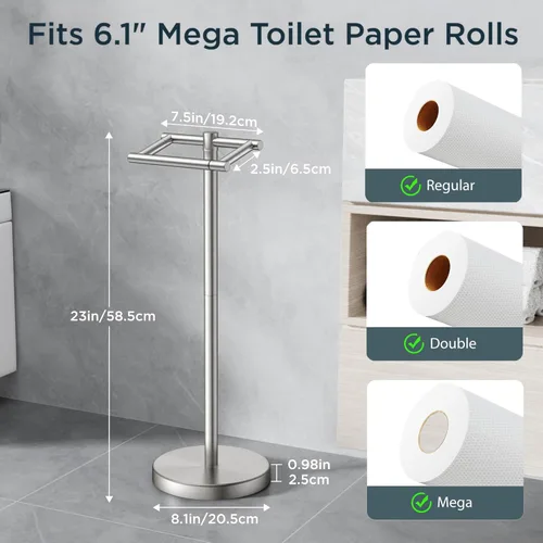 Miniatura 22 de FORIOUS Soporte de pared para papel higiénico, soporte de rollo de papel higiénico de doble poste giratorio de acero inoxidable para baño, Blanco