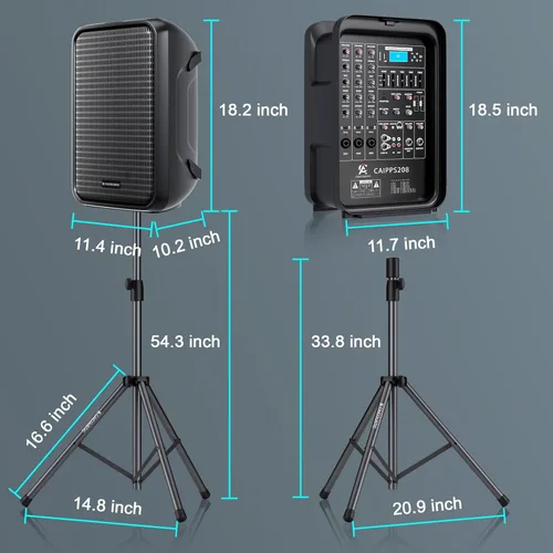 Miniatura 4 de Sistema de altavoces PA todo en uno de 2 vías, paquete de mezclador de DJ, mezclador de 8 canales de 300 W, Bluetooth, kit de amplificador