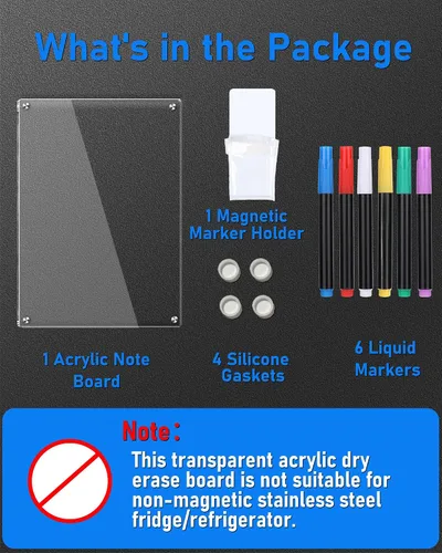 Miniatura 6 de Pizarra magnética de acrílico transparente de borrado en seco para refrigerador, pizarra blanca magnética de 12 x 8 pulgadas para refrigerador