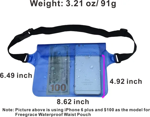 Miniatura 2 de Freegrace Juego de bolsas impermeables con correa para la cintura/funda para mantener tu teléfono y objetos de valor secos y seguros. Bolsas secas