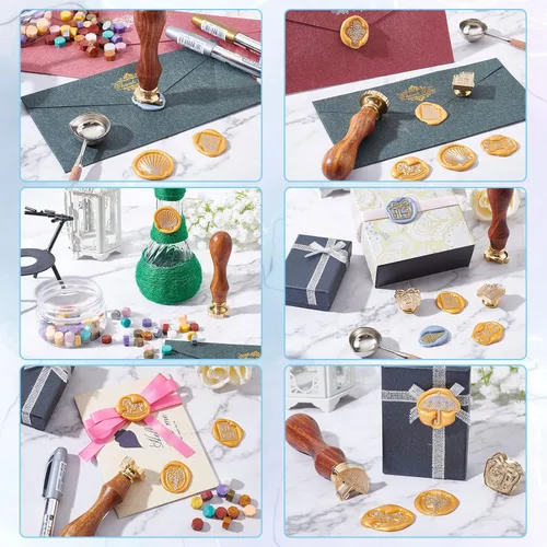 Miniatura 5 de CRASPIRE Sello de cera para gatos, sello de cera de luna, diseño de flores, retro, de 0.98 pulgadas, cabeza de sello de latón extraíble con mango