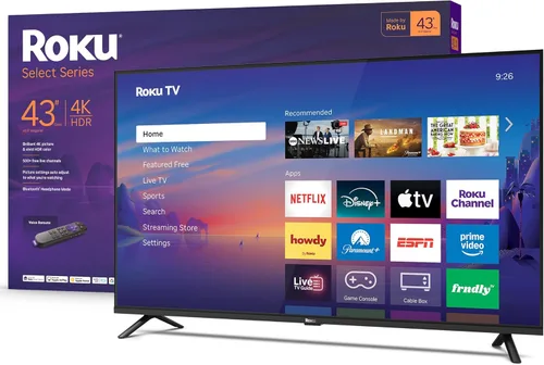 Roku Smart TV 2026 – Serie Select de 43 pulgadas, 4K HDR TV – Roku TV con control remoto por voz – Televisión LED de pantalla plana con Wi-Fi para