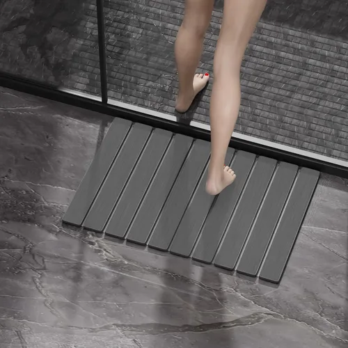 Miniatura 2 de Alfombra de Baño Plegable de Piedra 60x39cm Alfombra de Baño de Tierra de Diatomeas de Secado Rápido con Base Antideslizante de PVC Alfombra Gris