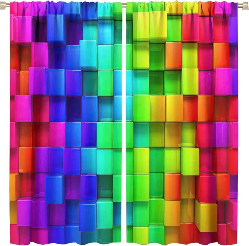 Miniatura 101 de Cortinas opacas abstractas de arco iris, pintura de color arcoíris con gotas, diseño gráfico creativo con bolsillo para barra, para sala de estar