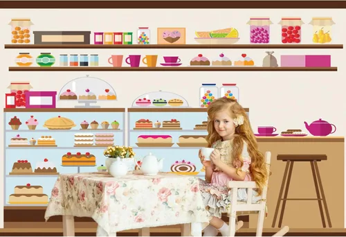Miniatura 3 de Fondo de estante de panadería de 5 x 3 pies para pastelería y cafetería, pastel de cumpleaños, piruleta, judía, magdalena, pastelería, tienda