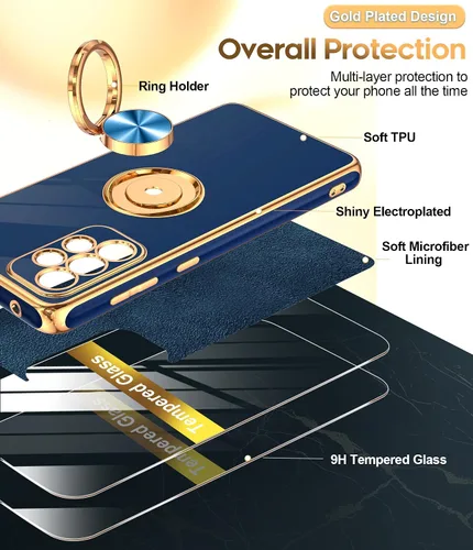 Miniatura 2 de LeYi Funda para Samsung Galaxy A53 5G con Protector de Pantalla de Vidrio Templado [Paquete de 2] Soporte de Anillo Giratorio de 360° Soporte Azul