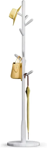 Miniatura 14 de Perchero de madera maciza, perchero independiente en forma de árbol con 11 ganchos, poste principal de 1.6 pulgadas de diámetro para ropa, soporte