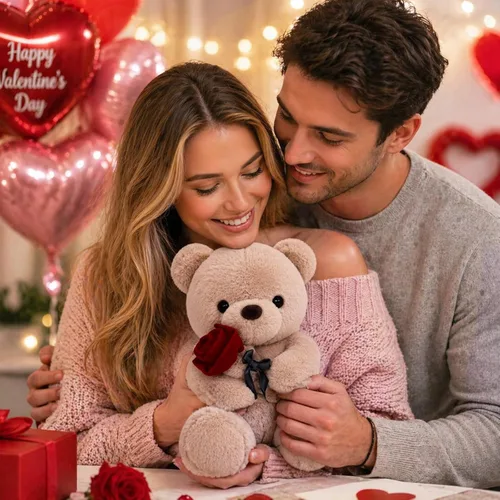 Miniatura 5 de Oso de peluche de San Valentín con rosa, lindo oso de peluche para tu ser querido, novia, cumpleaños, San Valentín, Navidad (9.84 pulgadas, marrón)