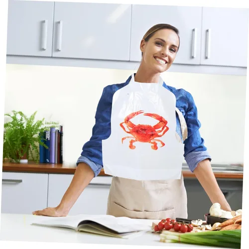 Miniatura 4 de Divertidos delantales desechables versátiles con temática de cangrejo, 100 baberos para fiestas de hervir mariscos, Rojo