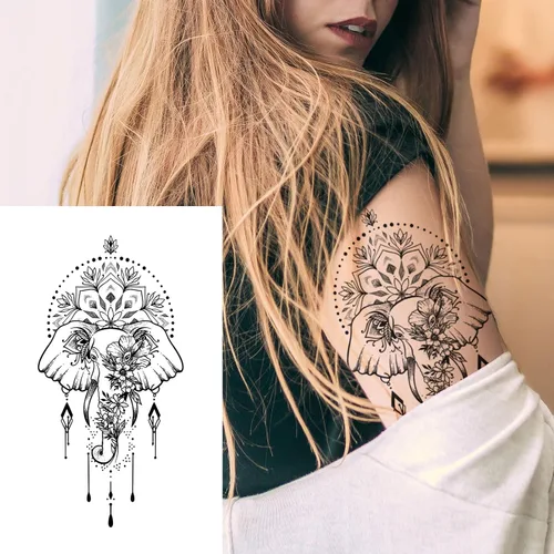 Miniatura 5 de 32 hojas de calcomanías temporales para mujer, diseño de mandala de plumas de henna, tatuajes temporales para mujeres