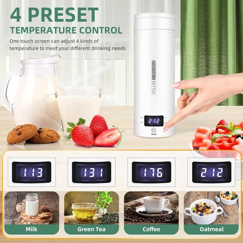 Miniatura 3 de Hervidor eléctrico de viaje, portátil, pequeño, hervidor de agua, calentador de agua con 4 controles de temperatura, acero inoxidable 304