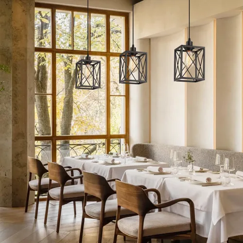 Miniatura 8 de Lámpara colgante de granja, luces colgantes negras para isla de cocina, lámpara colgante industrial con pantalla de luz, iluminación colgante