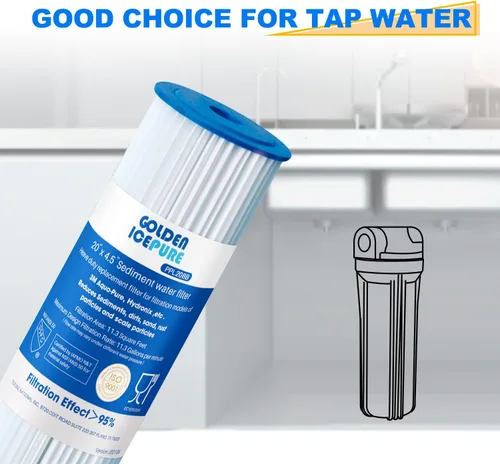 Miniatura 6 de GOLDEN ICEPURE Filtro de agua plisado de sedimentos para toda la casa de 5 micrones, de 20 x 4.5 pulgadas, compatible con ECP5-BB, AP810-2, HDC3001