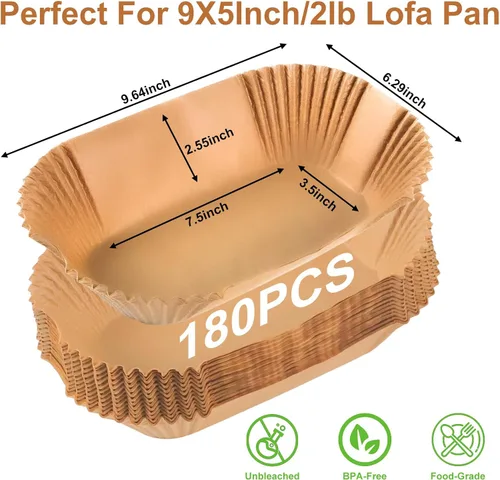 Miniatura 2 de Revestimientos para moldes para hornear pan de 9 x 5 pulgadas, 180 forros de papel pergamino antiadherentes, forro desechable para pan de masa