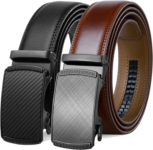 Founders & C Cinturón para hombre, 2 unidades, vestido de cuero con trinquete con hebilla deslizante de 1 38 pulgadas en caja de regalo, tamaño