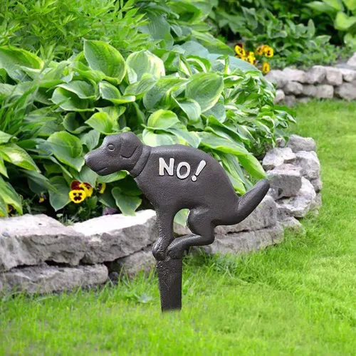 Miniatura 6 de JUXYES Paquete de 2 estacas de hierro fundido para el patio de No Pooping Yard, No Dog Allowed Poop Spike Guías de Manguera de Jardín Estaca Negro