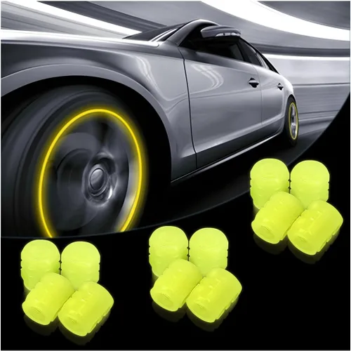 Miniatura 8 de Tapas fluorescentes para válvulas de neumáticos de auto, 12 tapas luminosas iluminadas para válvulas de rueda, resistentes a la corrosión que