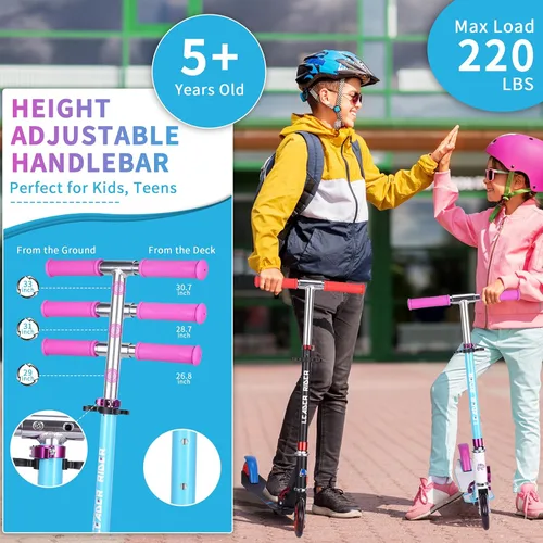 Miniatura 5 de Kick Scooter - Scooter portátil plegable para niños, diseño plegable ligero con alta visibilidad RGB iluminado LED en ruedas RGB colorido