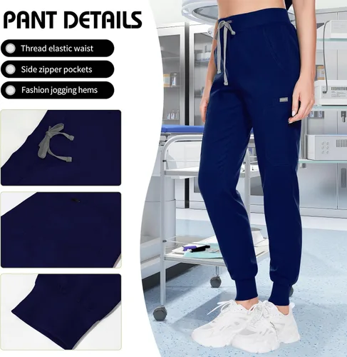Miniatura 3 de VIAOLI Conjunto de uniforme médico para mujer con cuello en V y pantalón deportivo y 8 bolsillos para enfermería y trabajo clínico